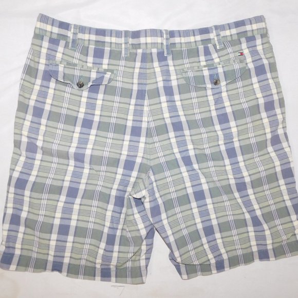 Tommy Hilfiger Mens 42 Green Blue Plaid flat Front Shorts - Picture 7 of 8